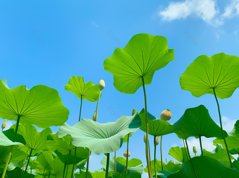 蓝天白云夏日绿色荷叶实拍,高清,摄影图,摄影图片,图片大全,摄影图免费下载